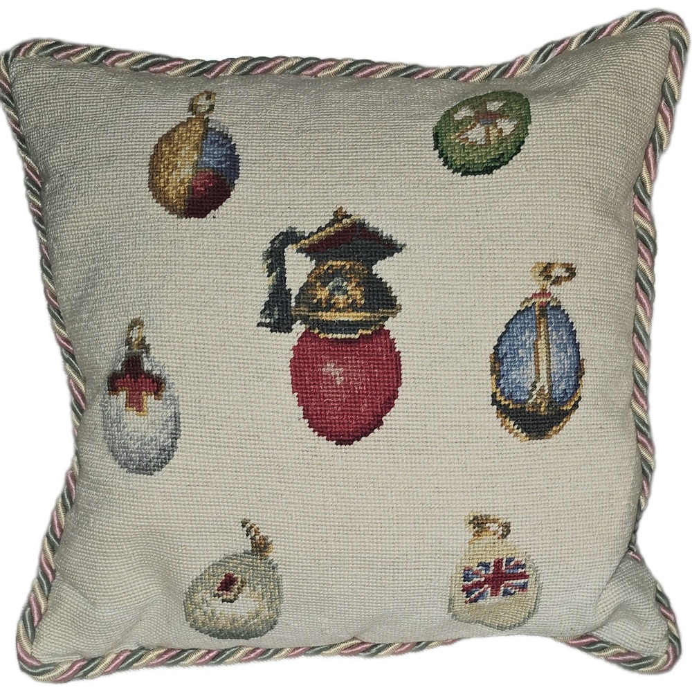 The Forbes Collection Needlepoint Pillow Faberge Eggs Imperial Pitcher Cream